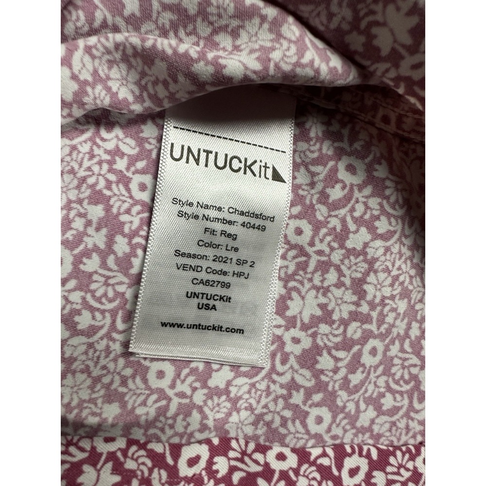 UNTUCKit Floral Button Up Shirt Mens XL Pink White Nylon Short Sleeve Chaddsford - Picture 4 of 8